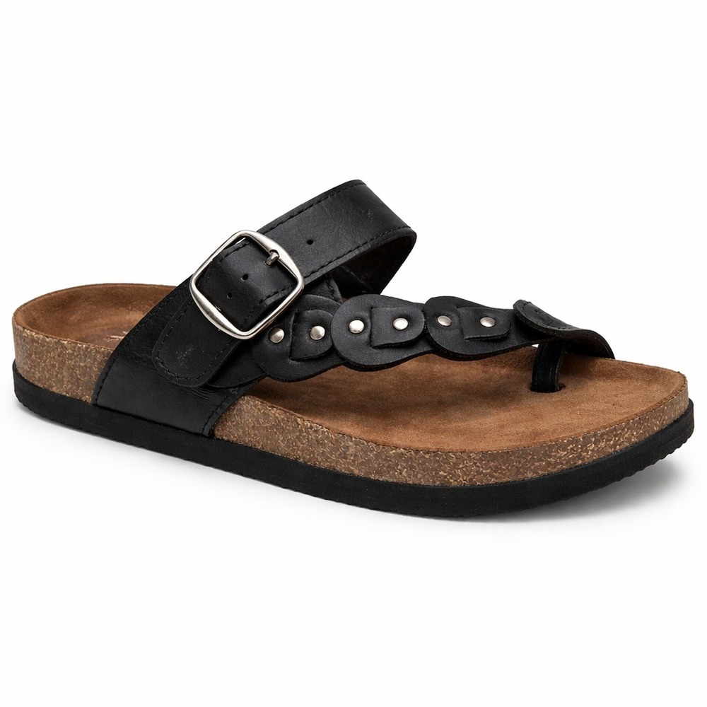 Cliffs‎ by White Mountain Sandals Womens Black Studded Buckle Strap Cork Footbed